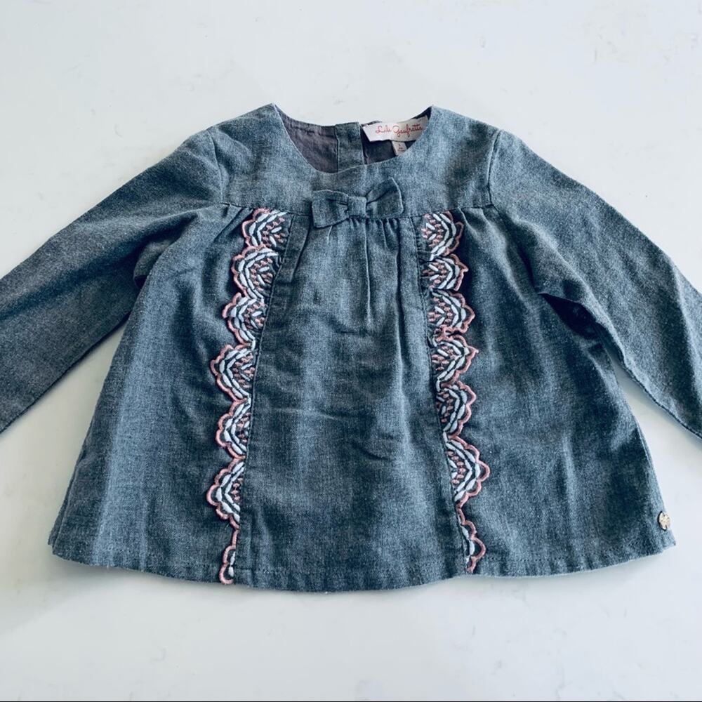 Lili Gaufrette girls gray embroidered top blouse size 12 months